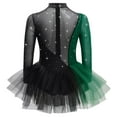 thumbnail image 3 of Doomiva Kids Girls Shiny Rhinestone Figure Ice Skating Dress Long Sleeve Ballet Lyrical Dance Dress for Performance Black Green 16, 3 of 7
