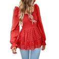 thumbnail image 4 of ZAXARRA Women's Scoop Neck Smocked Tops Ruffle Long Sleeve Textured T-Shirts Peplum Blouses, 4 of 6