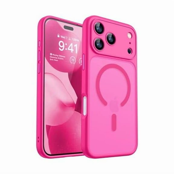 ZHU997 Magnetic Compatible with iPhone 17 Pro Case, Upgraded [Full Camera Protection] [Compatible with Magsafe] [Translucent Matte] Shockproof Protective Phone Cover 6.3 Inch - Hot Pink