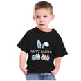 thumbnail image 2 of Zwiiyzr Toddler Baby Boys Girls Summer Clothes Trendy Easter Rabbit Ears Easter Eggs Print Round Neck Print Short Sleeve Top for 3-14 Years Black, 2 of 4