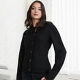 thumbnail image 4 of Women Sweater Coat Round Neck Long Sleeve Single Breasted Knitting Tops Solid Color Slim Fit Ribbed Trim Knitwear with Pockets, 4 of 8