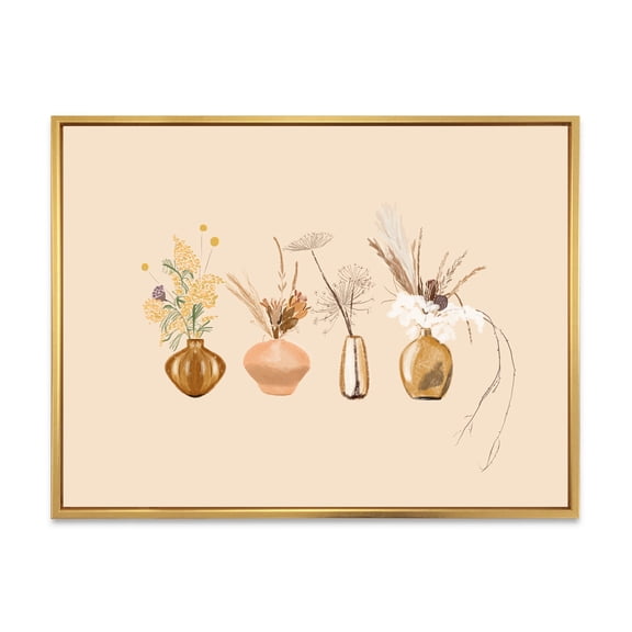Designart 'Gold Vases With Bouquets Of Wildflowers II' Traditional Framed Canvas Wall Art Print