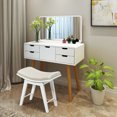 thumbnail image 4 of Gymax Makeup Vanity Stool White Concave Dressing Bench Rubberwood Leg, 4 of 10