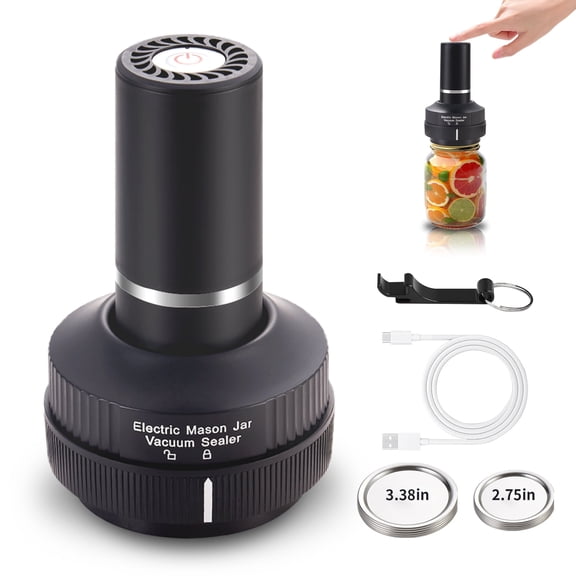 ELCTRTICI Vacuum Sealer, Mason Jar Sealer for Regular and Wide Mouth Mason Jars, Handheld Electric Vacuum Sealer Kit for Food Preservation, Black