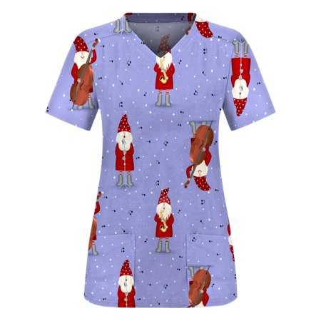 

Women Scrub_Top Working Uniform Blouse Short Sleeve V-Neck Workwear T-Shirt with Pocket Comfy Tops XL