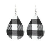 Buffalo Plaid Earring, Black & White, Silver Hook, 1 1/4 X 2.6" Two-Sided