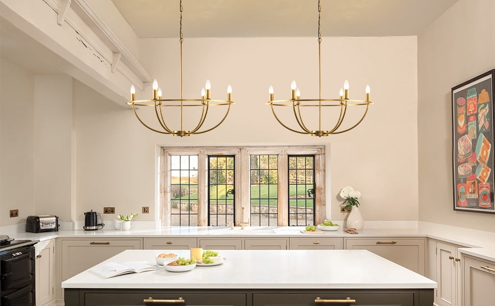 Sodrens 6 Lights 28.58'' Taper Candle Chandelier Wagon Wheel Hanging Light for Kitchen Dining Room,Gold