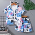 thumbnail image 2 of Toddler Outfits for Boys Hawaiian Print Short Sleeve Shirt and Comfy Shorts Set Cute Summer Vacation Clothes, 2 of 6