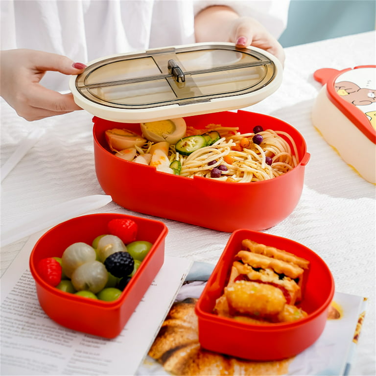 1set Microwave Safe Double Layer Plastic Lunch Box With Bag