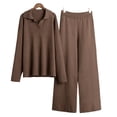 thumbnail image 3 of Conjuntos de Dos Piezas para Mujer, Sudadera de Larga con Cuello en V y Pantalones Anchos, Conjuntos de Chándal para Estar en Casa Marrón L, 3 of 8