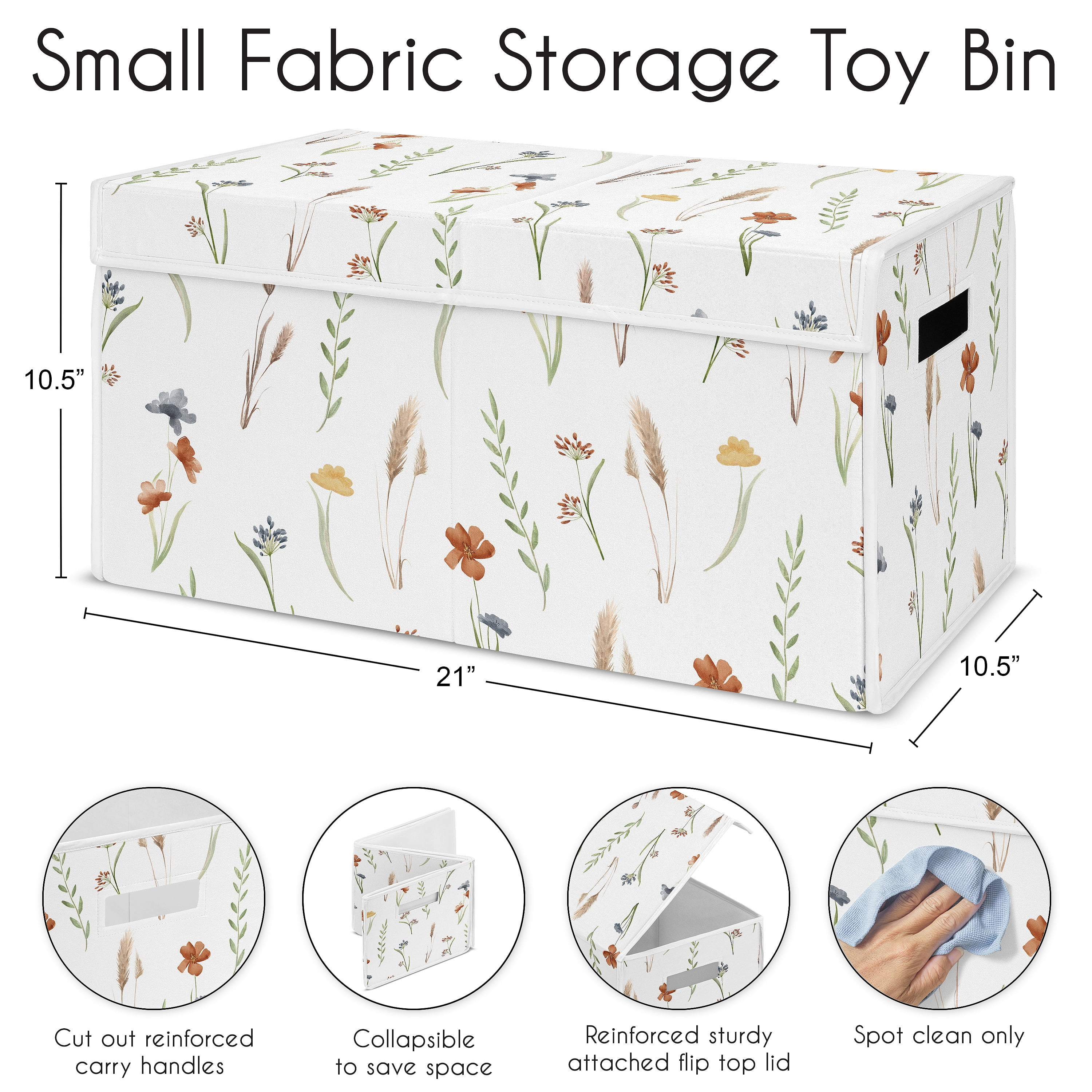 Sweet Jojo Designs Watercolor Floral Garden Sage Green Girl Storage Fabric Toy Box