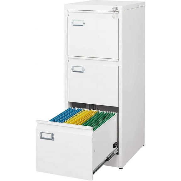 Yizosh 2 Drawer White File Cabinet with Lock, Filing Cabinets for Home Office, Metal Locking Office File Storage Cabinets with Drawers, Vertical Small Filing Cabinet Organizer for Legal/A4