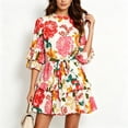 thumbnail image 2 of Fesfesfes Womens Dress Floral Print Round Neck Summer Dress Loose Casual 3/4 Sleeve Mini Sundress, 2 of 9