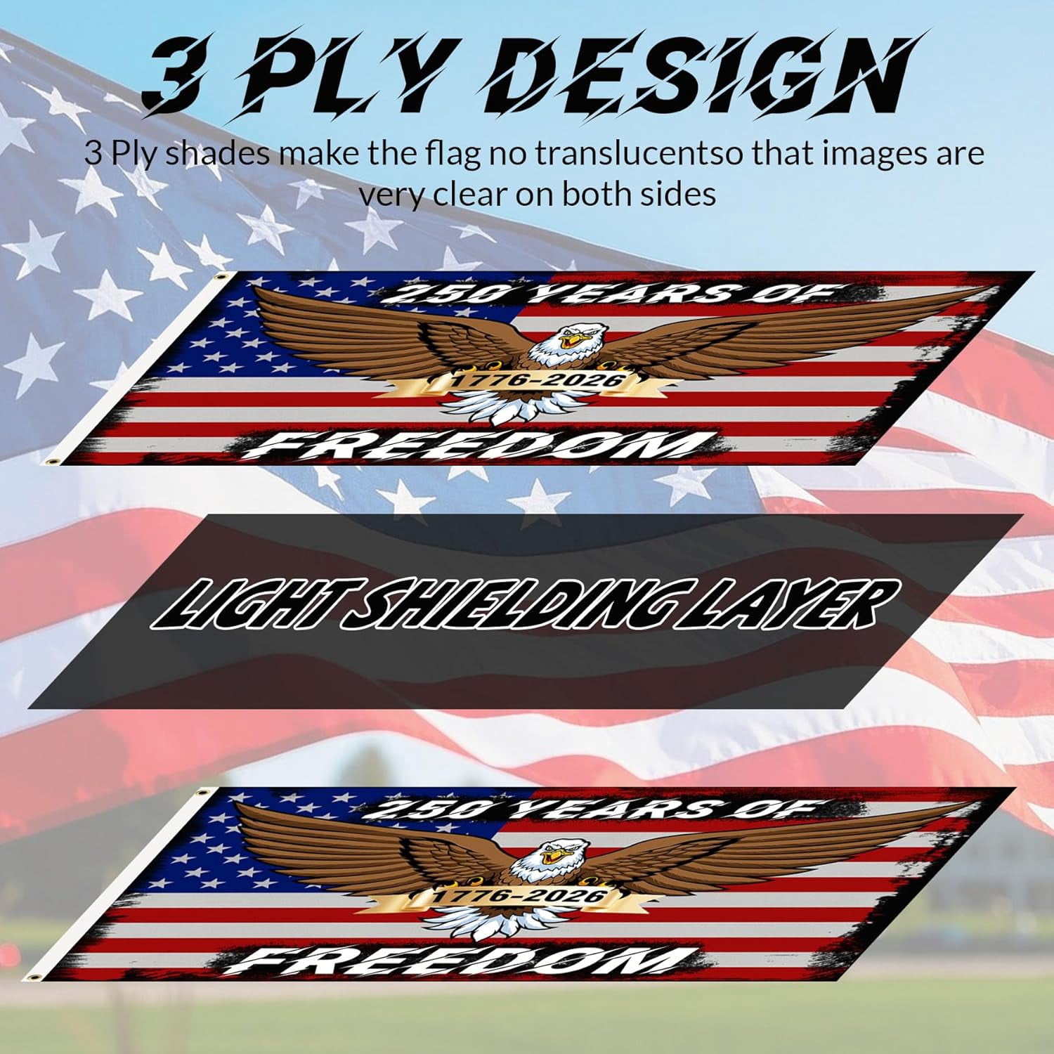 America 250th Anniversary Flag, 250 Anniversary USA Flag 3x5 FT Double Sided, 3 Ply 250 Years American Flag Birthday Patriotic Decor for Outdoor, Front Door, Porch, Wall (Style B)