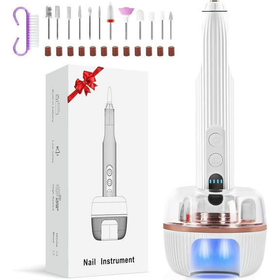 Electric Nail Drill File Professional: 12 in 1 Electric Professional Nail Care Kit and Manicure Drill Set with UV Light - Nail File Acrylic and Gel Nails for Beginner