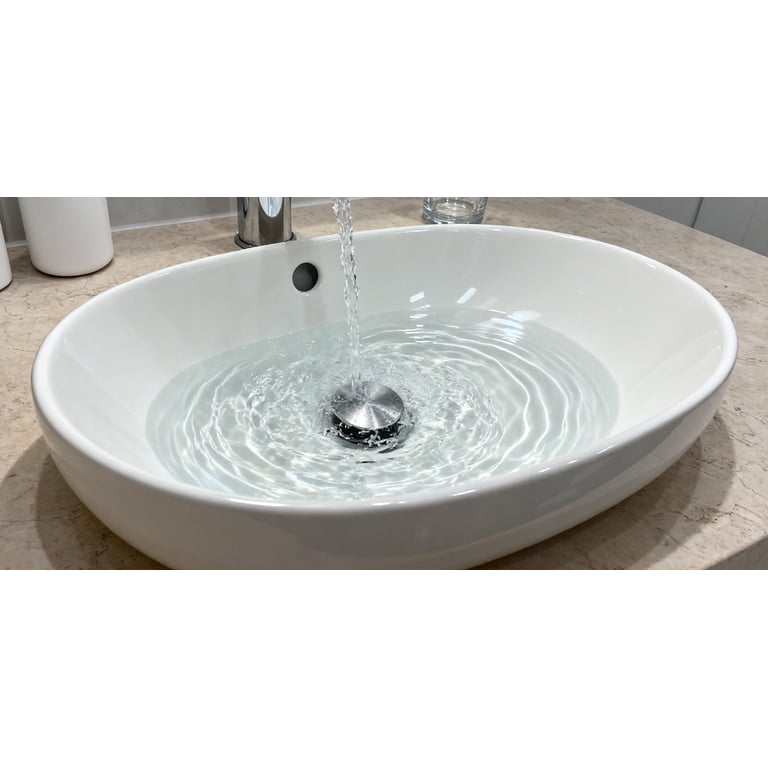 Mainstays Push Pop-Up Drain with Overflow, Satin Nickel photo 2