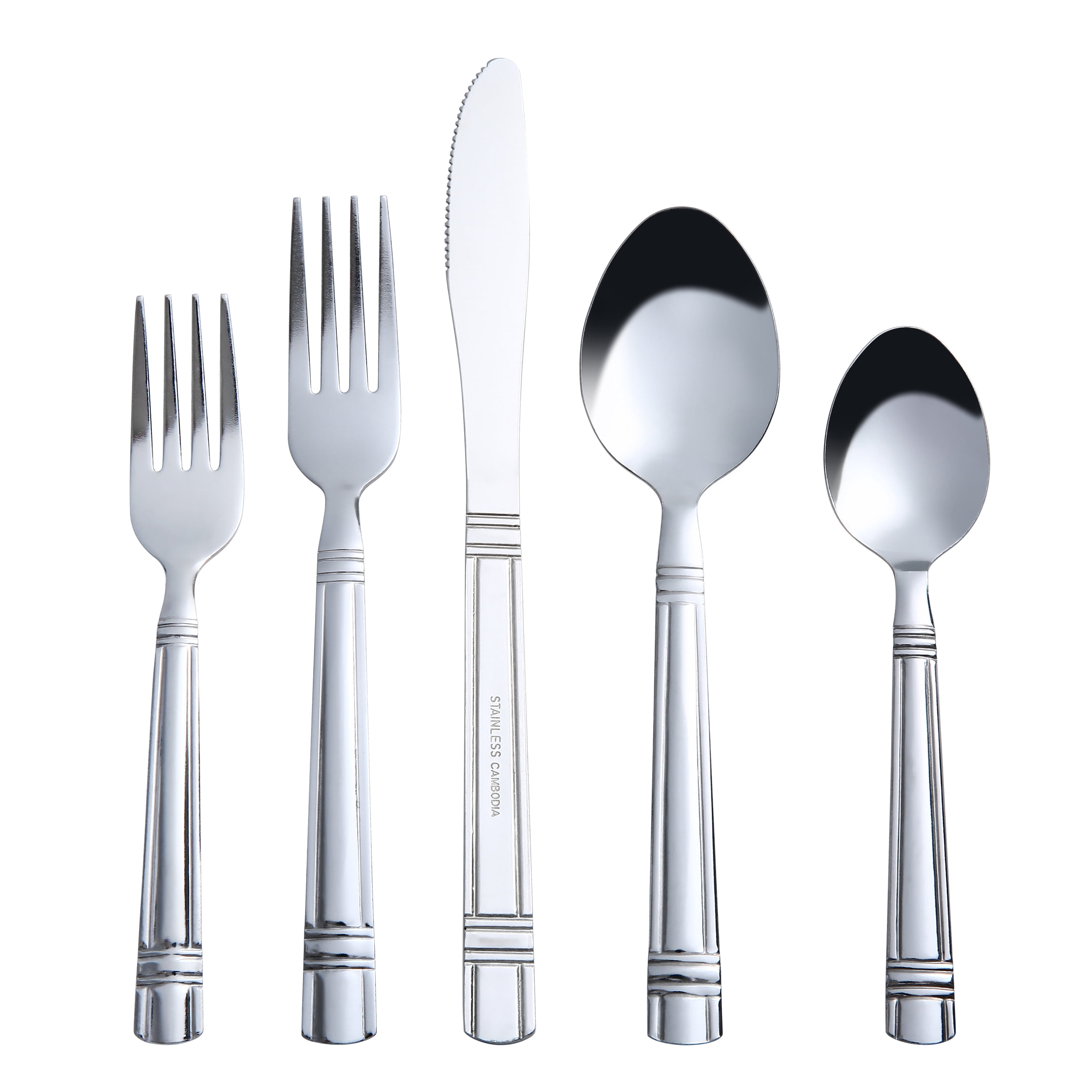 Mainstays 49 Piece Elena Adult Stainless Steel Flatware and Organizer Tray Value Set Silver, Service for 8