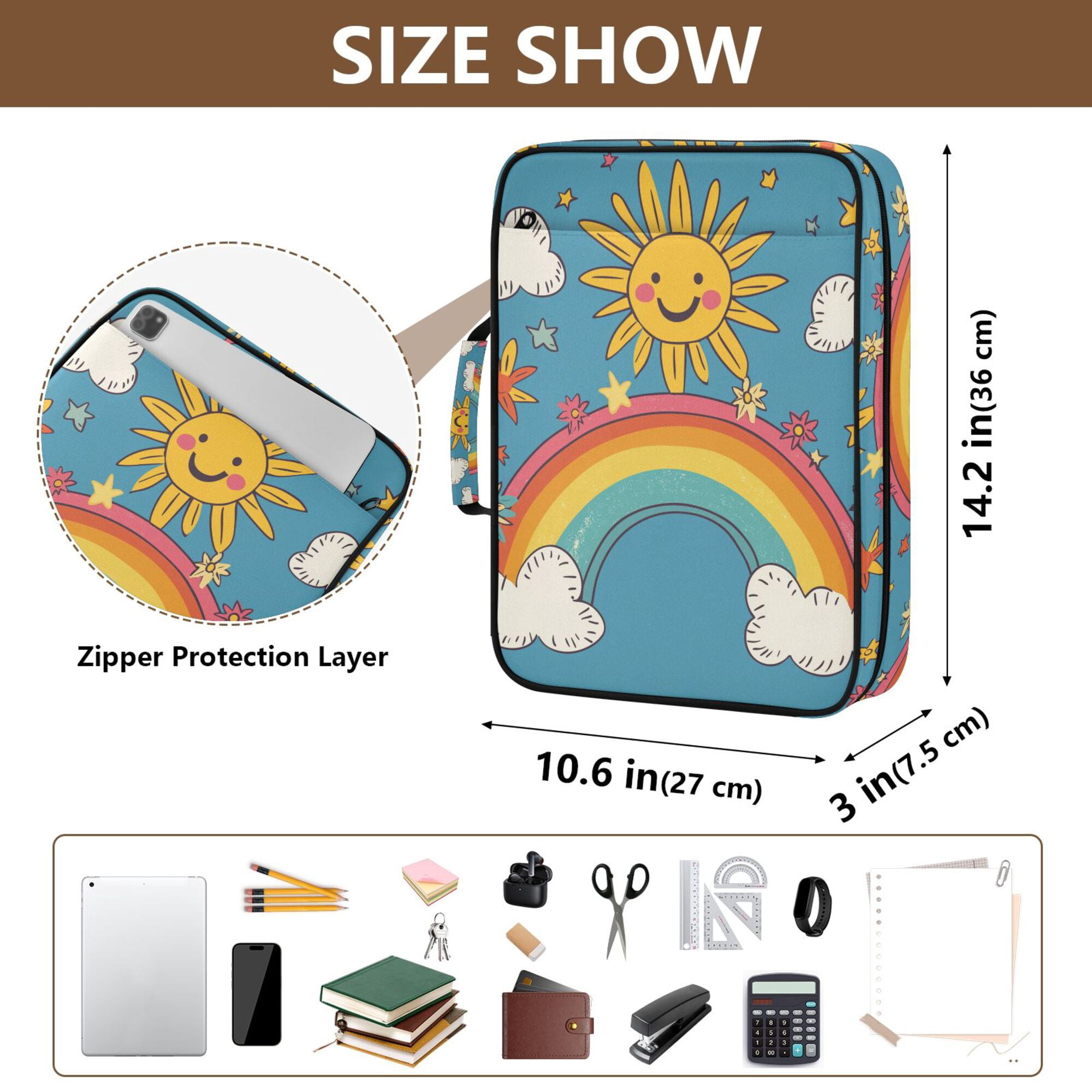 FORMRS Accordion File Folder A4 Size 7-Pocket Expanding Document Organizer Bag with 3 Ring Binder, Rainbow with Stars