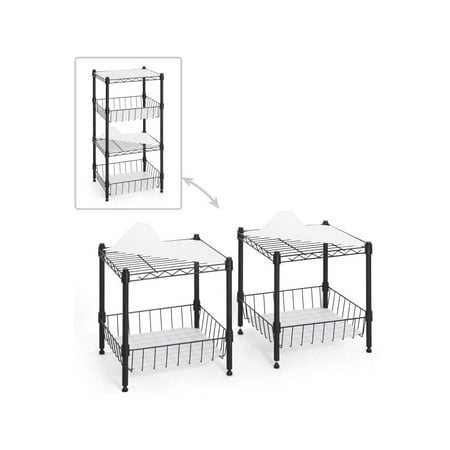 

HYYYYH NSF Adjustable 2 to 4 Tier Stackable Wire Shelving Unit w/Basket & Liner Storage Corner Shelves Metal Storage Rack for Kitchen Bathroom Laundry Closet Wire Shelving Basket Shelves Black