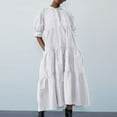thumbnail image 2 of AherBiu Plus Size Maxi Dresses for Women Button up High Neck 1/2 Sleeve Ruched Ruffle Flowy Long Summer Dress, 2 of 6