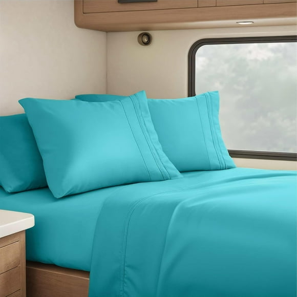 CUDUCA-RV Queen Sheets, 6 Piece RV Sheets Set - Hotel Luxury Sheets for RV Bunks, Super Soft Bedding Set, Short Queen,Teal