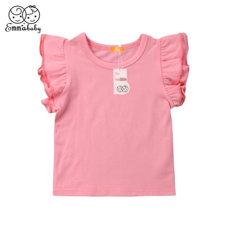 

One opening Newborn Baby Girl Ruffle Sleeve T-Shirt Top Solid Cotton Basic Tee Summer Outfit