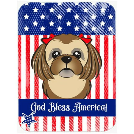God Bless American Flag with Chocolate Brown Shih Tzu Mouse Pad, Hot Pad or