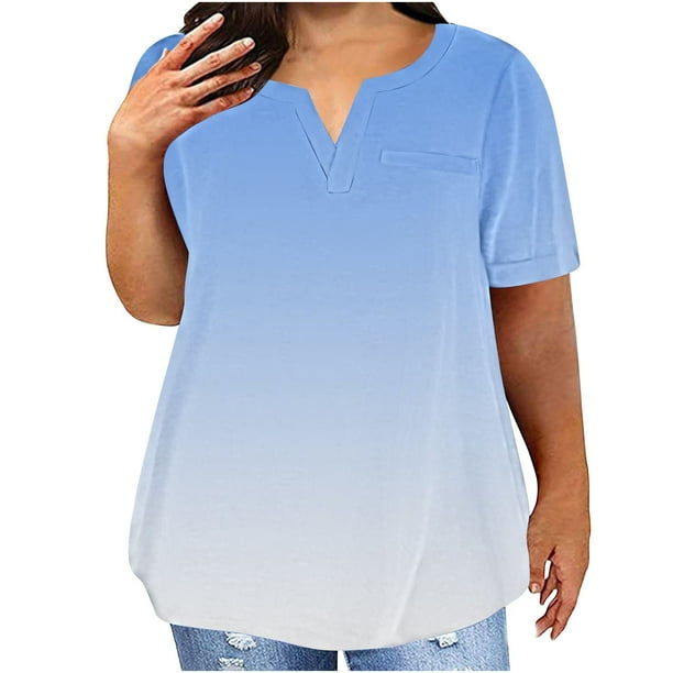 Plus Tamaño de las Mujeres Blusas, Cuello en V Casual Suelto Manga Corta Superior, Impresión Blusa Poliéster Spandex