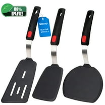 Silicone Spatula Turner, 600°F Heat Resistant Silicone Spatula Turner Flipper for Cooking, Non Stick and Non Scratch,Qissep Kitchen Utensils for Flipping Eggs,Burgers,Pancakes,Crepes,Set of 3,Black