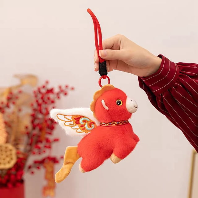 Poupée Poney Volant Rouge Peluche Pendentif Jouet Poupée Mignonne Cheval Année Poupée pour Sommeil Compagnon Cadeau(1Pcs) JASKFLY