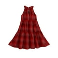 thumbnail image 6 of Abcomgle Girls Summer Dress Size 14-16 Casual Halter Neck Sleeveless Midi Dress Plaid A-line Sundresses Basic Swing Dresses 11-12 Years,Deep Red, 6 of 7