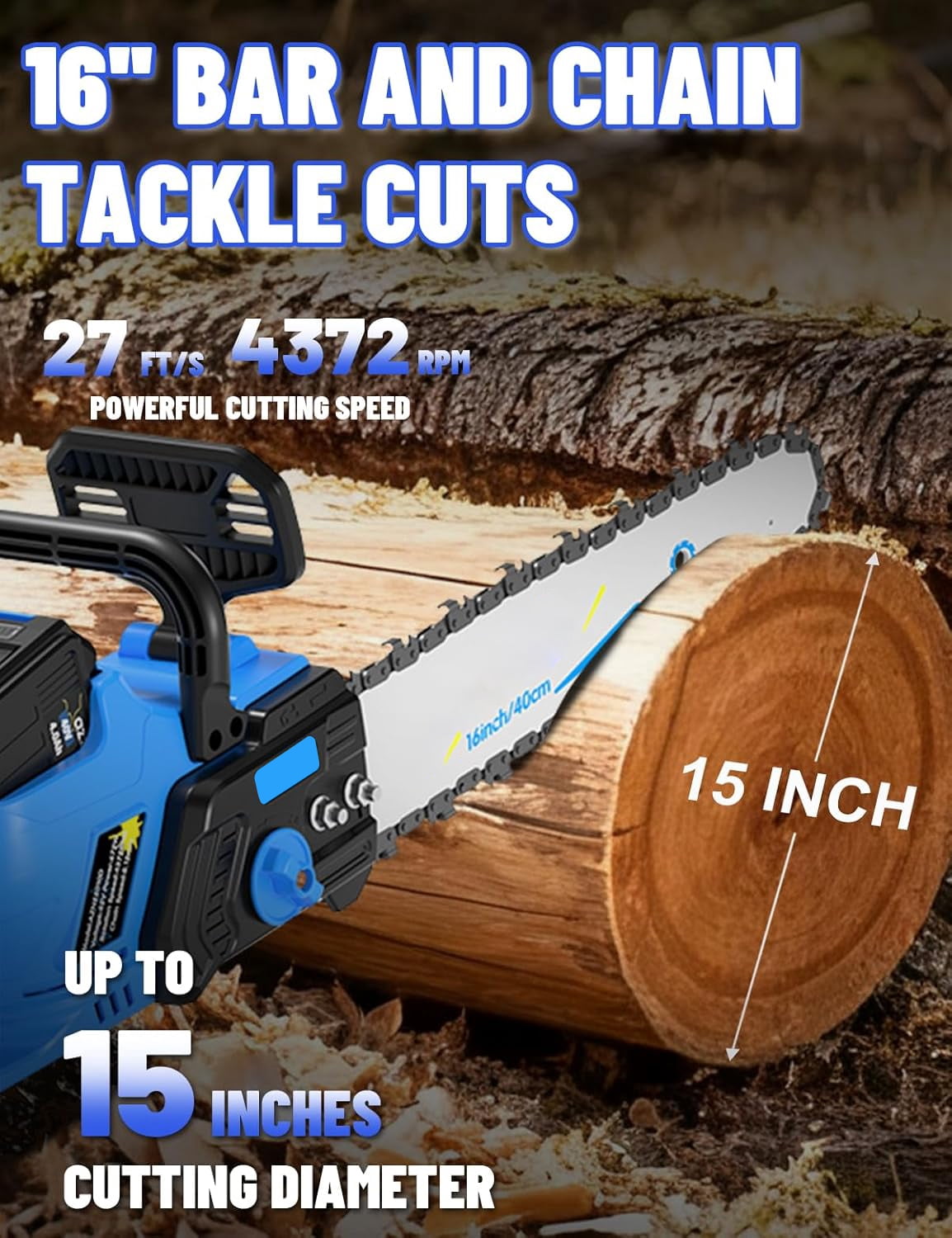 AZZUNOX 16 Inch Brushless Cordless Chainsaw, Tool-Free Tension & Auto Oiler, with Battery and Charger for Wood Cutting Tree Trimming