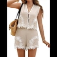 thumbnail image 1 of Conjuntos de Dos Piezas de Verano para Mujer: Blusas Sin Mangas con Botones y Pantalones Cortos Florales. Albaricoque XL, 1 of 10