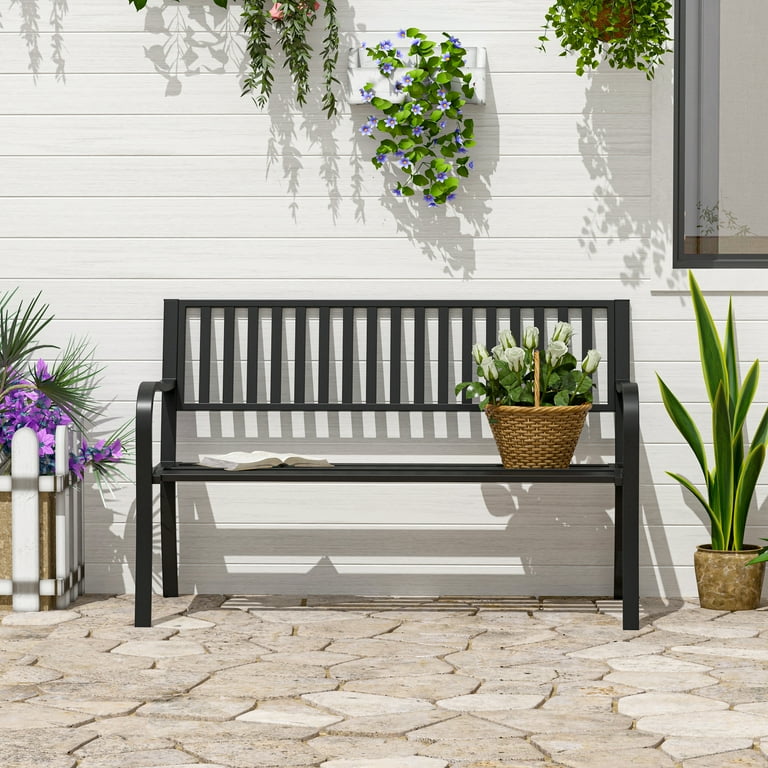 Outsunny Slat Design 2 Seat Steel Patio Garden Bench Backyard