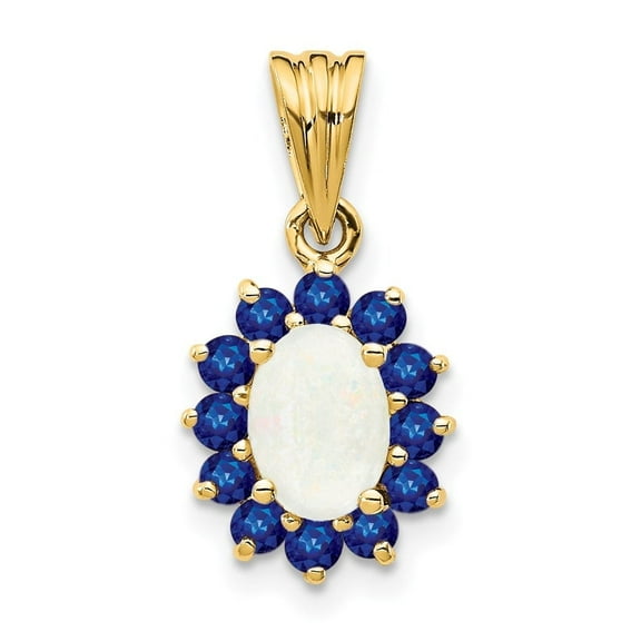 Auriga Fine Jewelry 14K Yellow Gold Genuine Opal and Sapphire Pendant for Women (L-19mm, W-9mm)