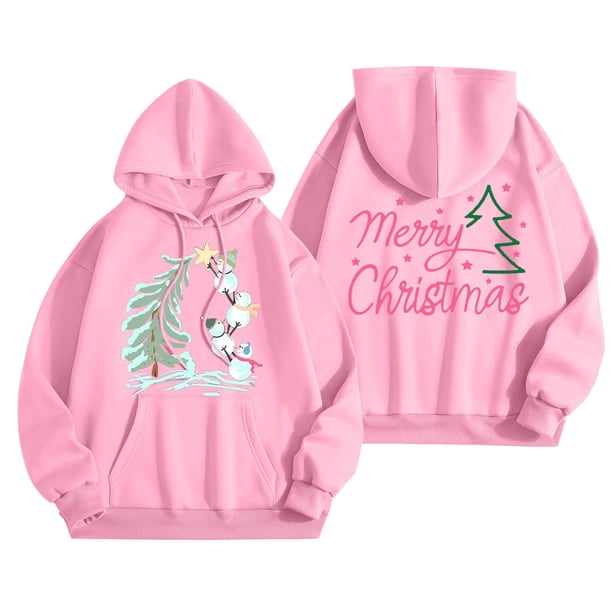 WILLBEST Sudadera Larga para Mujer Merry Christmas Hoodie For Women Funny Christmas Graphic Pullover Tops Xmas T Shirt Casual Long Sleeve Hoodie 789 Grande