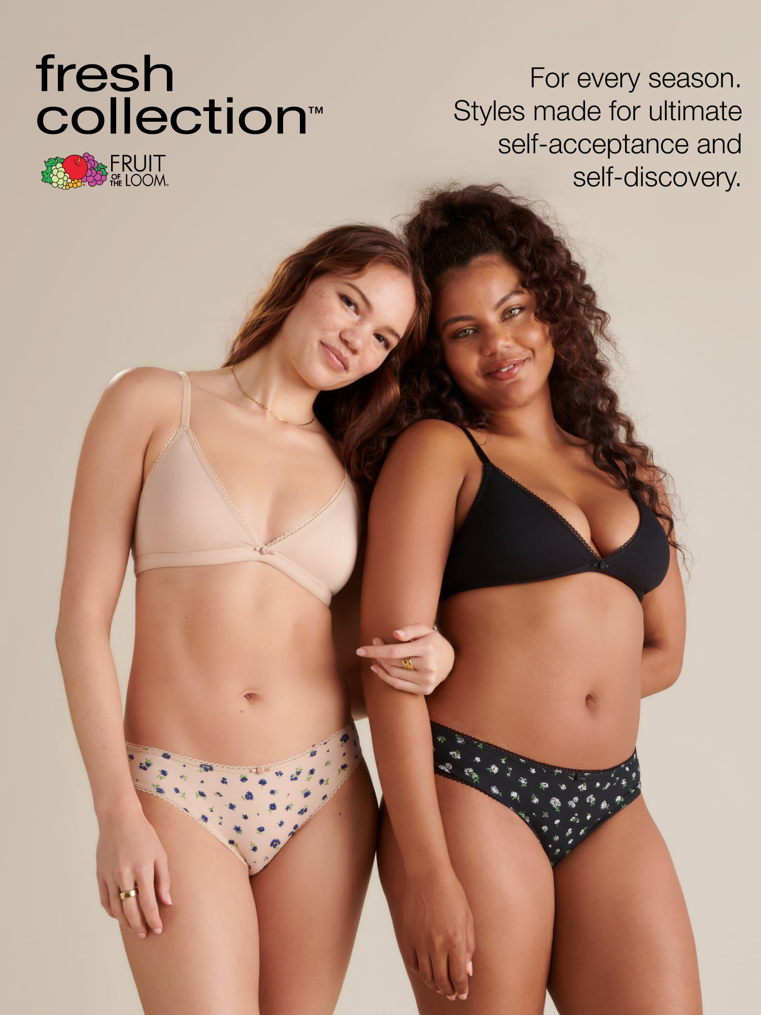 fresh collection by Fruit of the Loom Women's Cotton Triangle Bralette and Bikini Underwear Set
