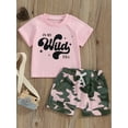 thumbnail image 4 of Kids Toddler Girls Shorts Clothing Set, 6 12 18 24 Months 2T 3T 4T 5T Short Sleeve Crew Neck Letters Print T-shirt with Camouflage Shorts Summer Outfit, 4 of 9