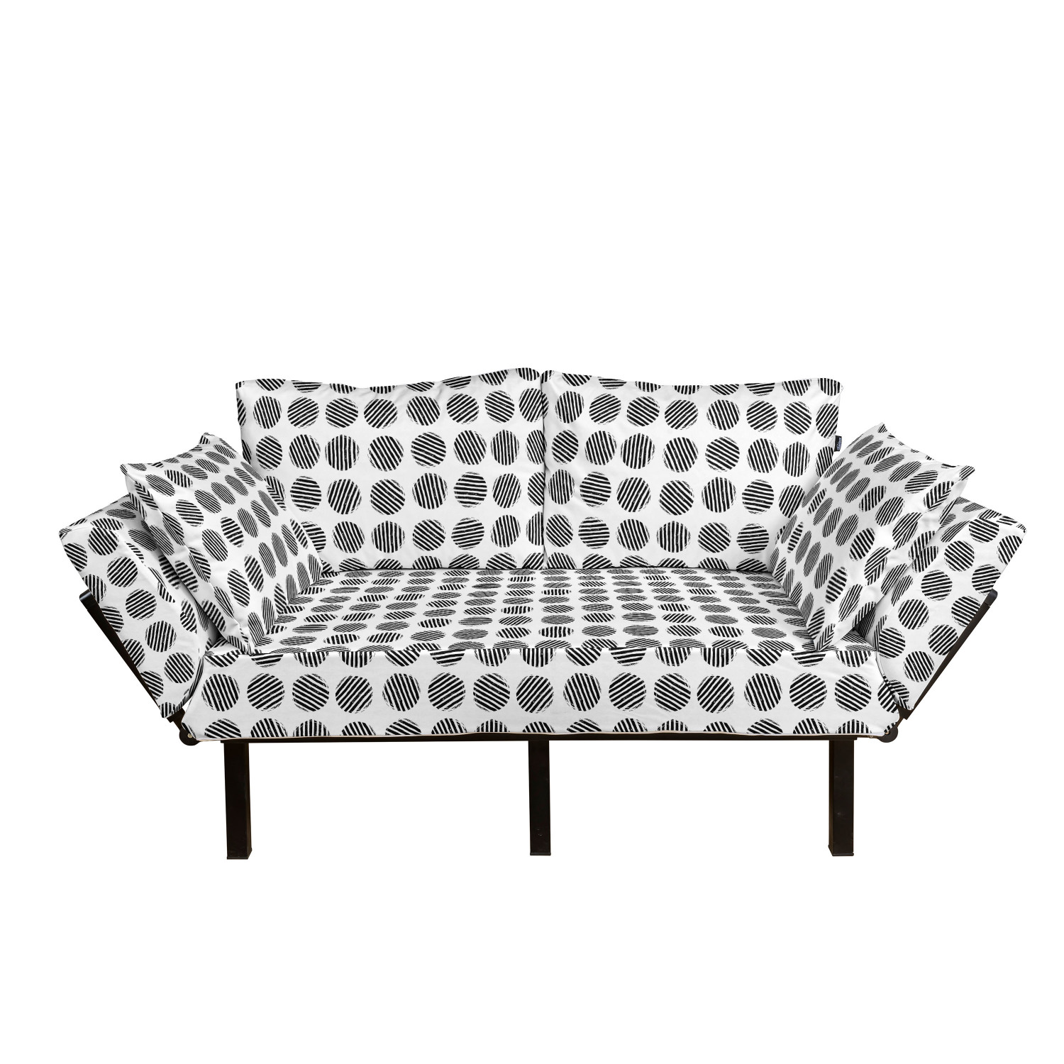 Black and White Futon Couch, Abstract Classic Modern Style Geometry