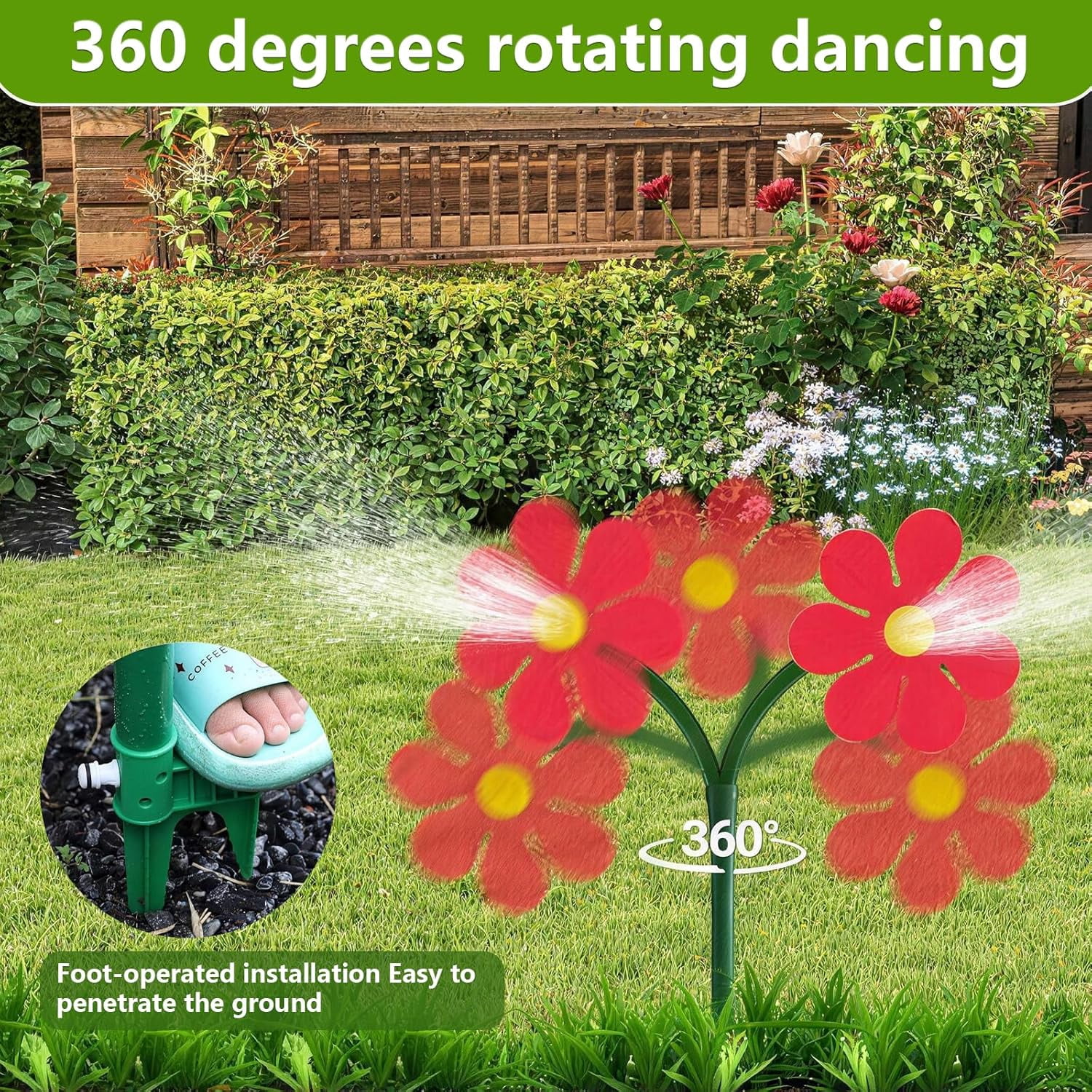Crazy Daisy Sprinkler Dancing Flower Daisy Water Sprinkler,360 Rotatable Sun Garden Sprinkler Stake with Adapter,Lawn Sprinkler for Yard Watering Dogs  (Yellow)