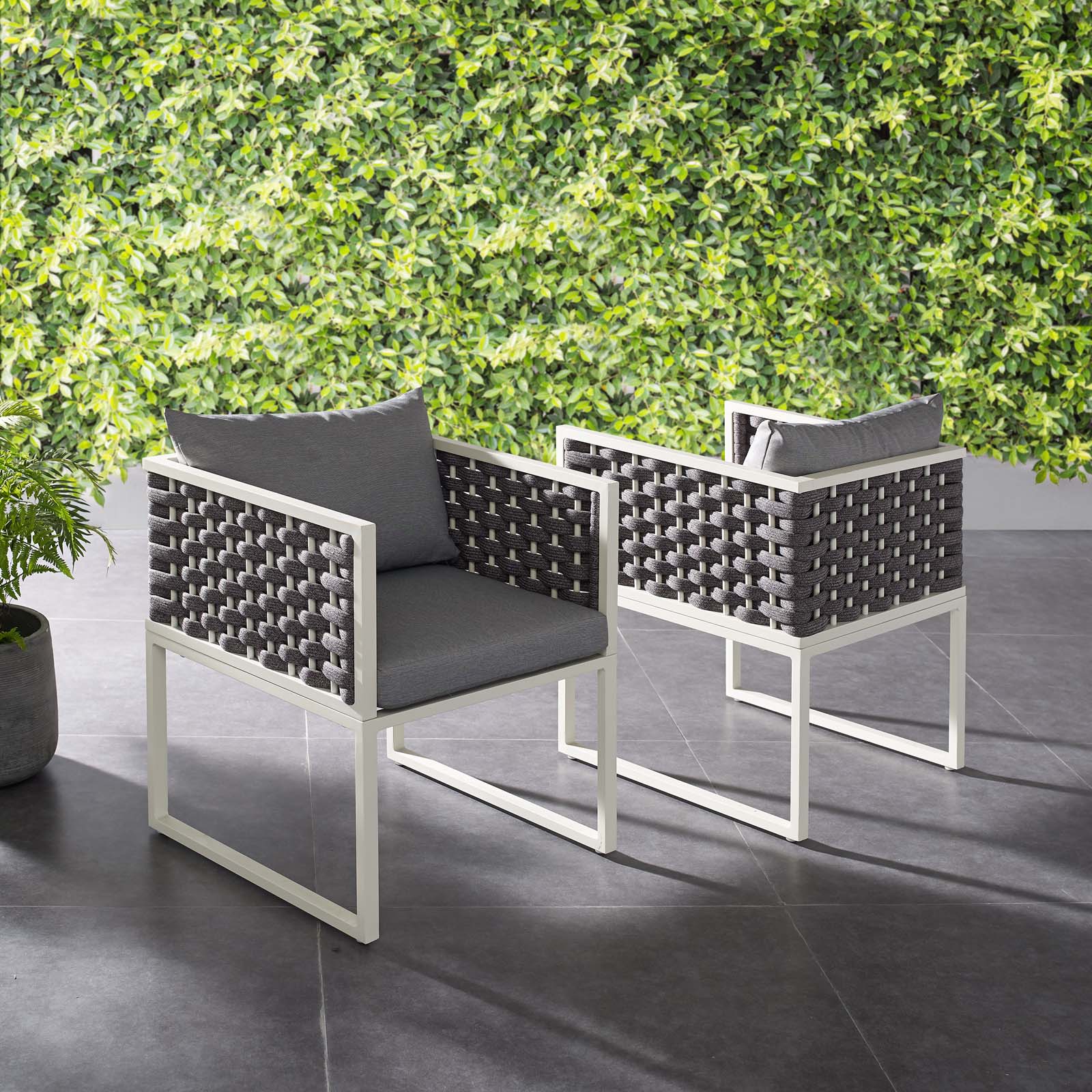 Modern Contemporary Urban Outdoor Patio Balcony Garden Furniture Side Dining Chair Armchair, Set of Two, Fabric Aluminium, White Grey Gray - image 2 of 6