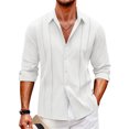 thumbnail image 1 of Camisa hawaiana de manga larga para playa para hombre, camisa monocromática con cuello vuelto y botones, ropa cómoda de tela suave para hombre, 1 of 6