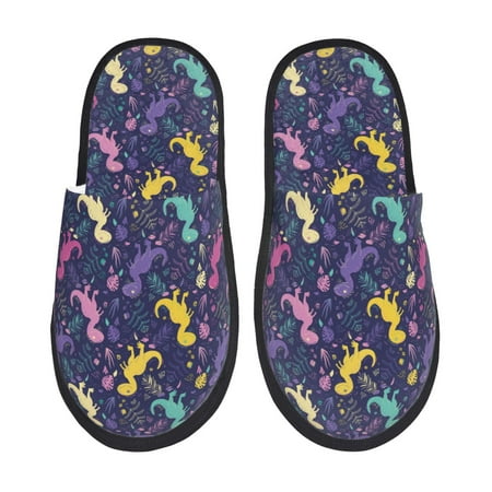 Balery Colorful Dinosaur Slient Indoor Furry Fleece Comfort House Shoes Soft Non-Slip Home Shoes Cotton slippers House Slippers-- Large