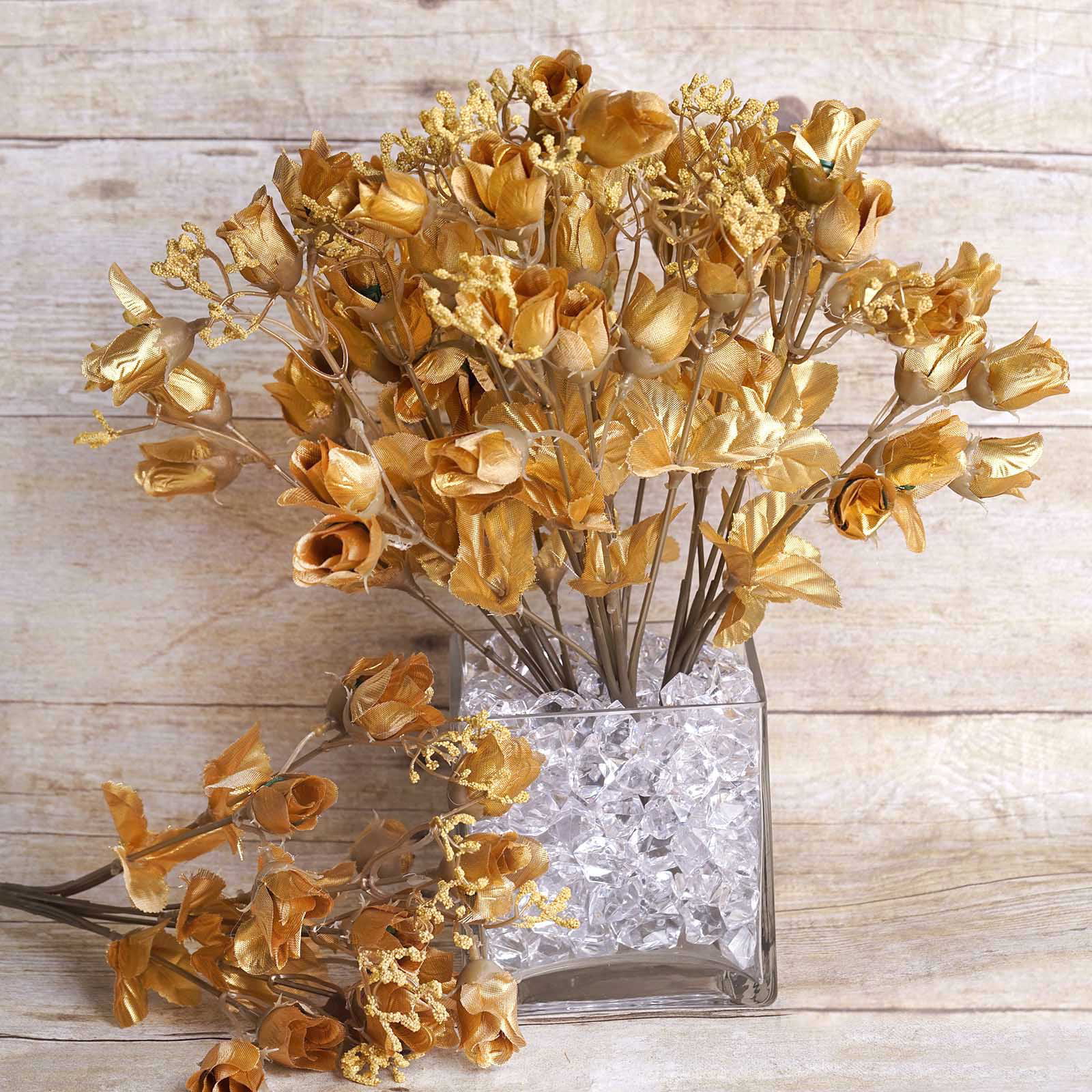 Baoblaze 30pcs Artificial Rose Buds Flower Bouquet DIY Craft Home Decor Gold 