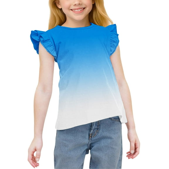 Piuwrlz Short T-Shirts Sleeve Kids Girls Round Neck Shirt Shirt Top Blue Size 4 Years