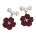 thumbnail image 3 of Pendientes de flores, pendientes colgantes para mujer regalo de dama, elegantes pendientes de flores de terciopelo rojo, declaración de pendientes, 3 of 8