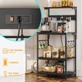 thumbnail image 3 of SUPERJARE Bakers Rack with Power Outlet, Kitchen Coffee Bar Table, Wood Microwave Stand with Hooks and Storage Shelves, Kitchen Shelf Rack, Black, 3 of 7