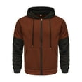 thumbnail image 2 of Tawop Men Jacket Long Sleeve Fleece Zip with Hood Color Block Mens Gift,Coffee,2XL, 2 of 6