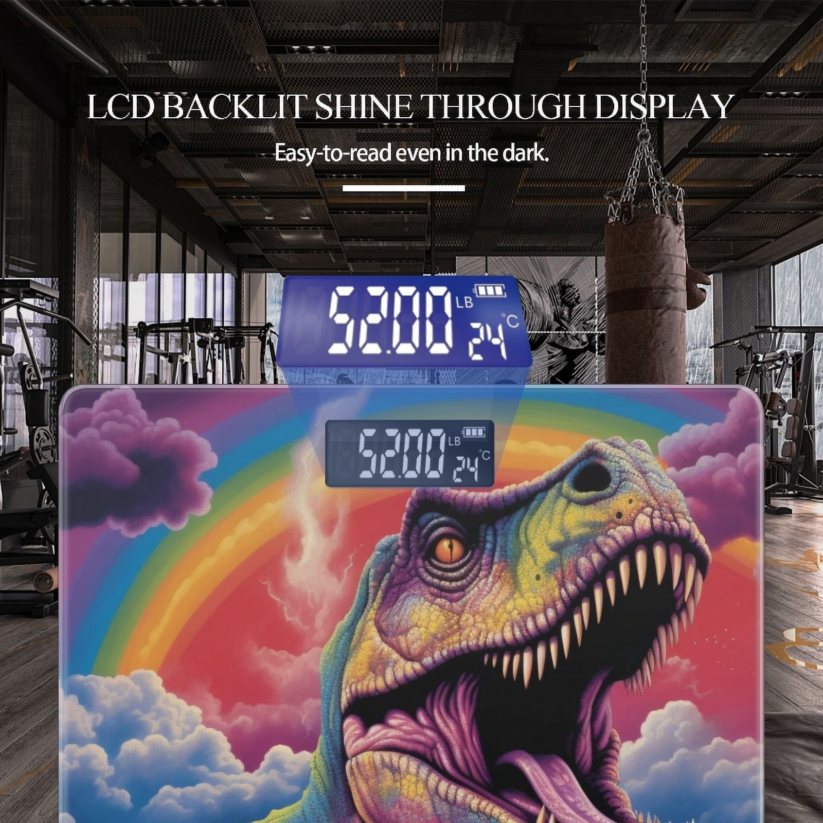 Bathroom Scale, Highly Accurate Digital Body Scale,Precisely Measures Weight up to 400 lbs-T-Rex In The Style Of Colorful Fantasy Realism