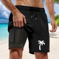 thumbnail image 2 of ibiyuan Men Swim Trunks Long with Compression Liner Quick-Dry Mens Bathing Suits 2 In 1 Beach Board Shorts Pockets Comfortable Hawaiian Print Beach Cruise Water Park Gym Swimwear,Black-g, 2 of 4